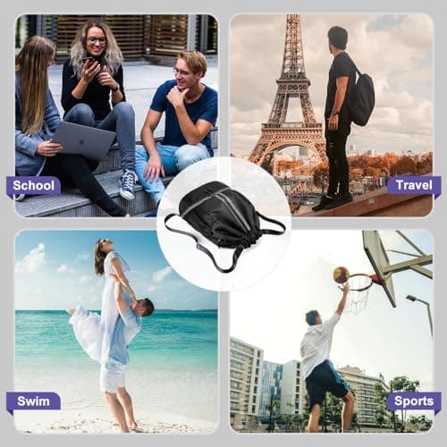 GAOHUI Drawstring Bags, Waterproof Backpack Swimming Bag for Kids, Gym Bags with Shoe Compartment, PE Sports Bag for Sports School Beach Holidays Swimming Travel (Black) — view 6