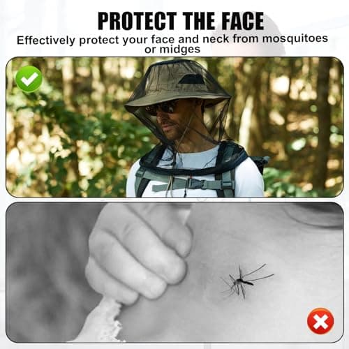 Mosquito Net Head Cover for Outdoor Use, Extra Large & Long Fine Mesh Head Midge Net, Lightweight Bug Protection for Camping, Hiking, Fishing, Gardening & Travel, Fits All Hats for Men & Women — view 4