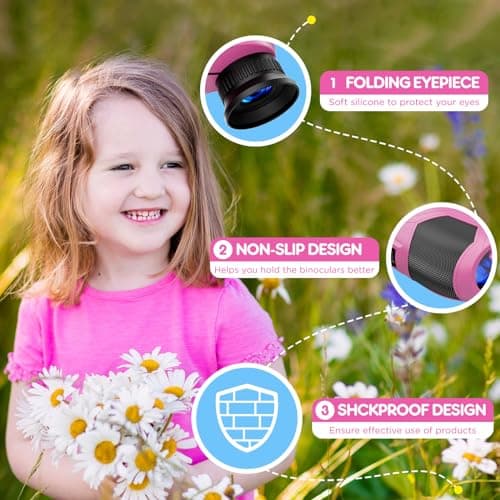 BNISE Kids Binoculars for Girls 10x25 Compact Camping Hiking Gift Pink — view 6