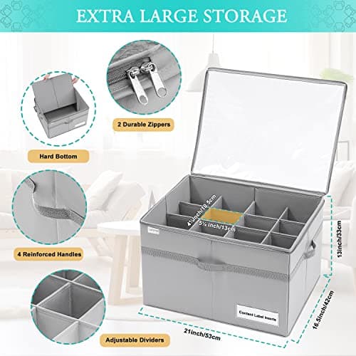 LUVHOMEE Shoe Organiser for Closet, Fits 16 Pairs, Large Shoe Box Storage Containers, Clear Foldable Shoe Storage Bins w/Bottom Support, Space Saving Shoes Holder w/Reinforced Handles, Grey — view 5