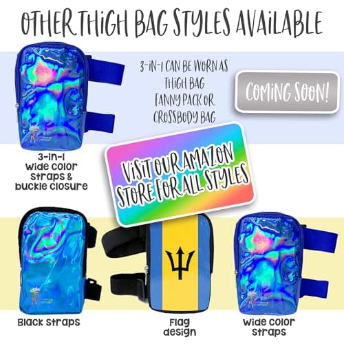 Holographic Thigh Bag | Leg Harness for Women | Outdoor Waist Pouch | Carnival Hiking Travel Fanny Pack with Adjustable Straps, Iridescent, One Size, Regular Thigh Bag — view 5