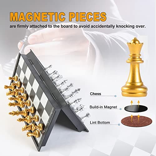 Snocyo Chess Board Set, Magnetic Folding Chess Set, Educational Toys Gifts, Portable Travel Chess Games, Board Games For Kids Adults (Glod/Silver) — view 2