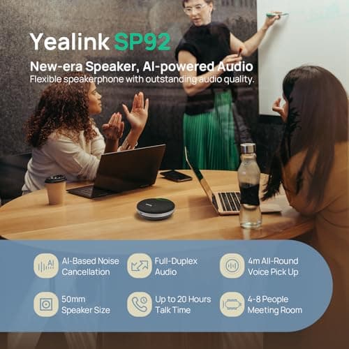 Yealink SP92 Office Conference Speaker and Microphone, Portable Bluetooth Speaker with USB, AI Noise Cancelling Mic, 20H Call Time, Conference Microphone for Small Wireless Meeting Room — view 2
