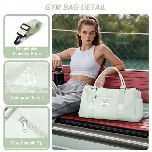 HYC00 Sports Gym Bag Womens Men with Shoes Compartment & Wet Pocket,Waterproof Sports Duffle Bag Weekend Overnight Bags Travel Duffle Bags for Women Hospital Holdall for Fitness Yoga Tote,Mint Green — view 4