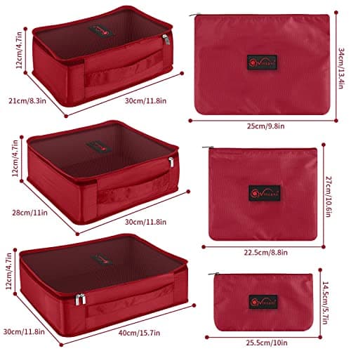 Vinsani 6pc Packing Cubes Travel Organiser Set for Suitcase, Wine Red — view 5