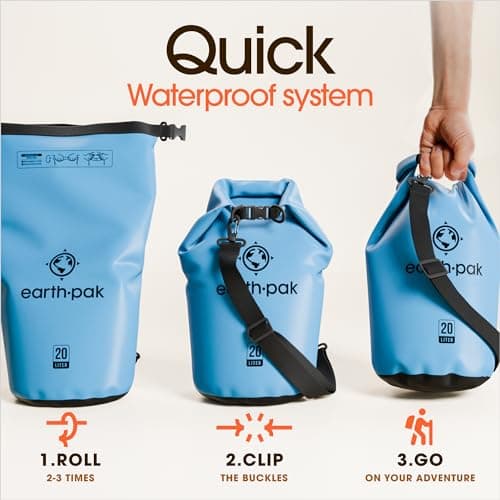 Earth Pak -Waterproof Dry Bag - Roll Top Dry Sack Keeps Gear Dry for Boating, Hiking, Camping and Fishing with Waterproof Phone Case (Light Blue, 10L) — view 5