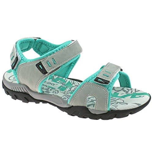 PDQ SANDY Womens Faux Nubuck Velcro Sports Sandals Light Grey/Mint
