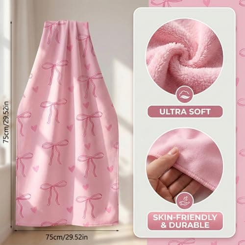 VorErgyllic Pink Bow Beach Towel for Girls Women - Cute Bow Pool Towel Plush Fabric Kids Adult Gift for Bath Sport Travel Swimming Camping 75x150cm — view 2