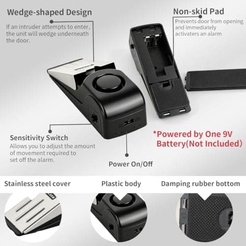 Portable Door Lock & Door Stop Alarm Set, Dual Protection Home Security Door Kit, Travel Hotel Lock Devices Pocket Self Defensey Tools for Traveling Hotel Home Apartment (Red) — view 5