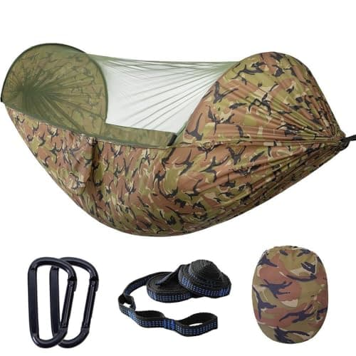 Camping Hammock with Mosquito Net, Outdoor Travel Hammock Pop-up Bug Net Hammock 300kg Load Capacity, Breathable and Quick-drying, for Outdoor Garden Backpacking Hiking (Camouflage)