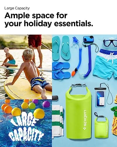 Spigen [20L+2L Set [IPX6] Aqua Shield Waterproof Bag Dry Bag for Hiking Swimming Kayaking, Small Wet Bag, Crossbody Carry, Roll-Top, Robust & Anti-Scratch, Essential Camping, Boating - Cactus Green — view 5