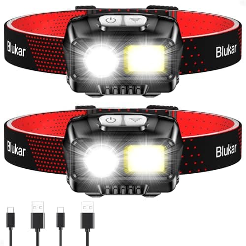 Blukar Head Torch Rechargeable, 2 Pack 2000L Super Bright Headlamp- 8 Modes