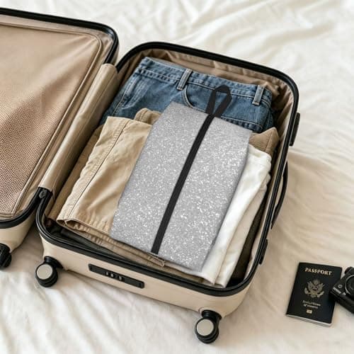 Faux Sparkly Silver Glitter Printed, Travel Shoe Bags 2 Pack, Waterproof Shoe Storage Bags, Shoe Organizer for Travel and Home — view 5