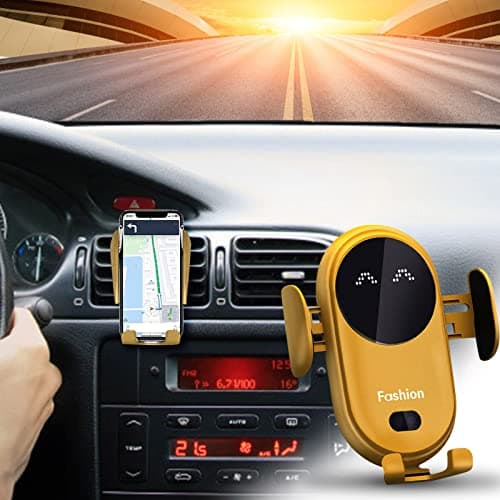 Smart Wireless Car Phone Holder With Auto-Sensing Charger - 10W Fast Charging Air Vent Mount, 360° Rotation Infrared Sensor (Yellow) — view 4