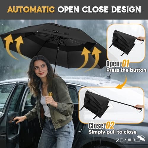 ZOMAKE Golf Umbrella Windproof, Compact Large Umbrella (62in-Black) — view 6