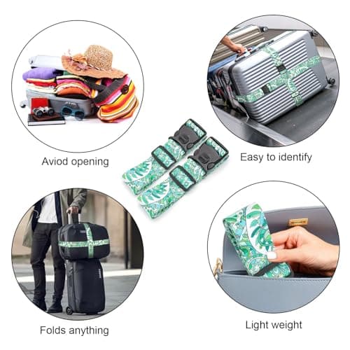 MOTONG 2 PCS Luggage Strap,200 CM Adjustable Suitcase Straps Personalised Luggage Straps Suitcases Heavy Duty Suitcase Belts Thickened Luggage Belt with Quick Release Buckle Green — view 5