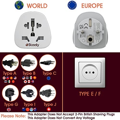 World To EU Travel Adapter (2 Pack) | UK, US, Australia To Europe Plug Adapter | 2x Universal Plug Adapters For Use France, Germany, Spain & Most of Europe — view 3