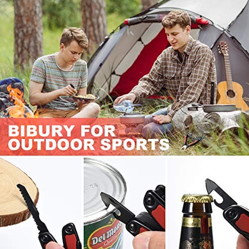 BIBURY Multitool, 14 in 1 Multitools Pliers with Can Opener, Scissors, Light, Pocket Size EDC Multi Tool with Nylon Pouch for Fishing, Outdoor Activities, Home Improvement, Camping - Red — view 3