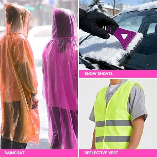 Pink Car Emergency Kit for Women & Girls, Emergency Roadside Assistance Set with Jumper Cables, First Aid Kit, Safety Hammer, Tow Rope and Stylish Pink Car Tools — view 6