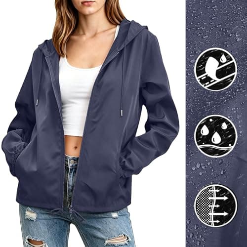 Lightweight Waterproof Jacket for Women Windproof Outdoor Hooded Coats Ladies Hiking Running Raincoats Breathable Jacket Quick Dry Sunscreen Windbreaker Travel Walking Cycling Athletic Sports — view 3