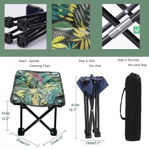 Foldable Portable Folding Camping Stool Blue Leaf Pattern 33 x 33 x 31 cm — view 4