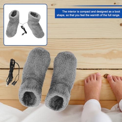 BAZEITFLOW USB Electric Heat Shoes with Plush Boot Design Rechargeable Foot Warmer for Men Winter Heating Shoes for Home Office Travel Use Comfortable Warmth for Cold Feet — view 5