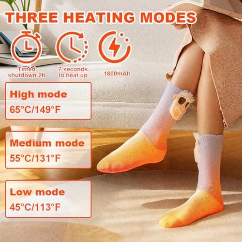 HOVCEH Heated Socks for Women, Heated Socks Rechargeable, Electric Heatedsocks with 1800mAh Battery and 3 Heating Levels, Battery Heatedsocks for Camping, Skiing, Hiking, Outdoor & Indoor — view 3