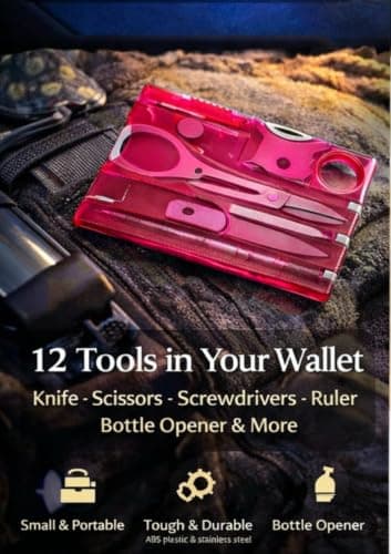 12-in-1 Credit Card Multi Tool, Pocket Survival Tool Kit with Screwdriver, Scissors, Tweezers, Ruler & Bottle Opener, Wallet Size EDC Multitool Gift for Men Dad, Red — view 4