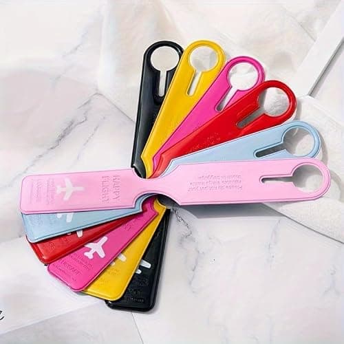 Luggage Tags 6pcs Waterproof Set, Stylish Flat Pattern Travel Bag Labels with Built-in Loop Straps, Bright Suitcase ID for Holidays and Business Trips — view 3