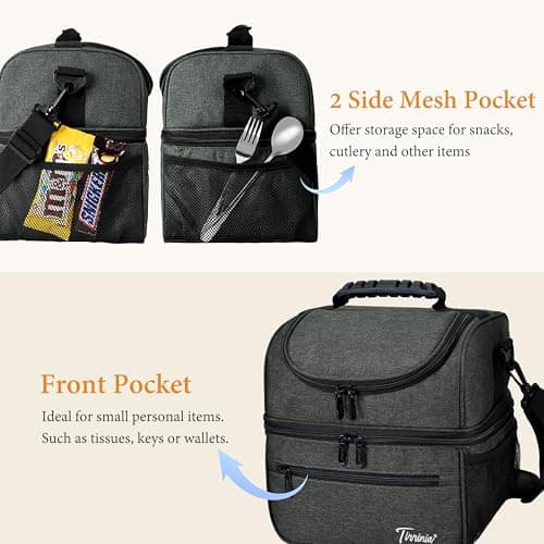Kato Tirrinia Insulated Lunch Bag 13L(22 Cans), Large Compartment Cool Bag Thermal Tote Bags for Lunch Work School Camping Picnic, Foldable Cooler Bag for Meal Prep or Lunch Box Container, Charcoal — view 3