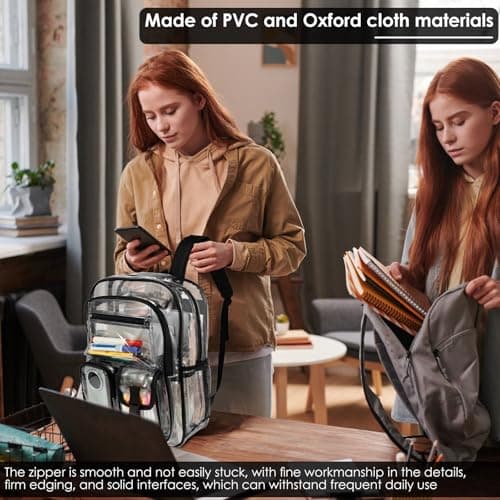 Clear Backpack Heavy Duty PVC Clear Bookbag 32x41x13cm Large Capacity Multi Pockets Lightweight See Through Backpack with Adjustable Straps for Men Women College Concerts Sports Stadium Events(Black) — view 3