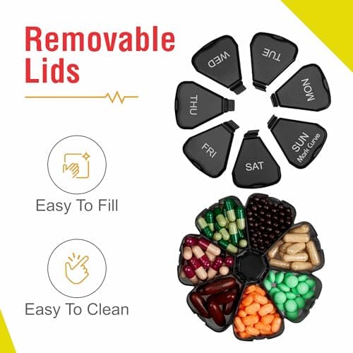 Portable Weekly Pill Box Organiser | Easy to Open 7 Day Premium Quality Tablet Box | Travel Pill Case with Snap Shut Lids |Tablet Organiser for Vitamins, Supplements & Medicine - Mark Curve — view 4