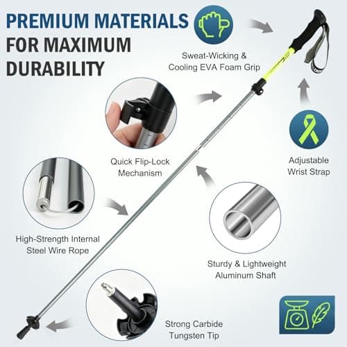 Nordic Walking Poles, Carbon Fibre Trekking Sticks Trekking Poles Adjustable Antishock And Quick Lock System Ultralight Telescopic Walking Stick For Camping, Mountaining, Backpacking, Walking 2 Pack — view 2