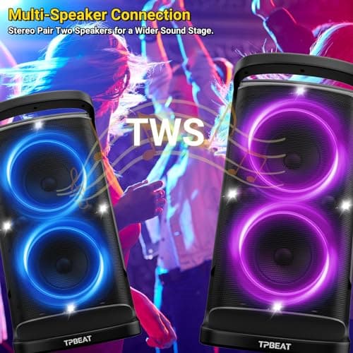 TPBEAT Portable Bluetooth Party Speaker, 160W Peak Powerful Loud Sound Deep Bass Wireless Speaker Large Subwoofer Fast Charging with Led Light Show for Outdoor Home Party Camping — view 4