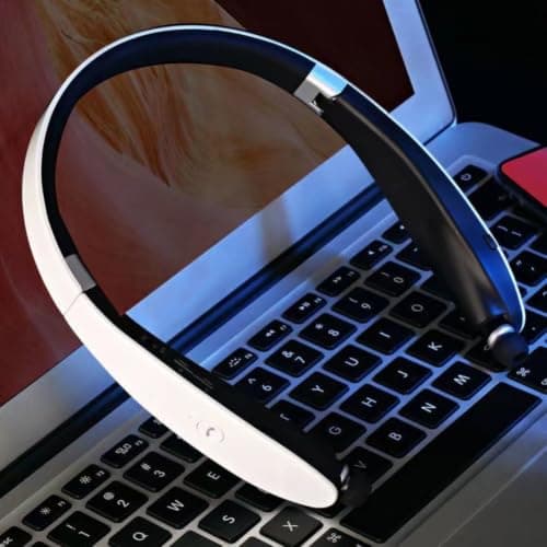 Foldable Neckband Headset with Noise Cancelling for Sports, Retractable Wireless Earbuds Set Made of Lightweight ABS Material in Black — view 2