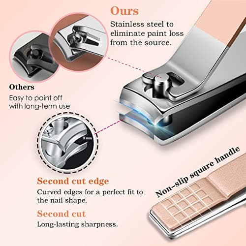 Nail Clippers Manicure Set - 9 In 1 Professional Stainless Steel Nail Scissors Grooming Kit For Women & Man Nail Care Tools Pedicure Kit With Pink PU Leather Zip Case For Travel & Home（ROSE GOLD） — view 4
