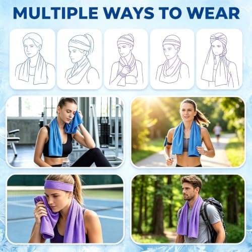 Cooling Towel for Neck and Face, Instant Chill Towel for Hot Weather, Soft Breathable Sports Towel for Gym Running Camping, Quick Dry Sweat Towel 2 Pack (Blue + Purple) — view 5