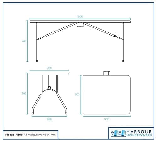 Harbour Housewares Rectangle Folding Heavy Duty Trestle Table - 180cm (1.8m) (6ft) - White - Outdoor Folding Table for Picnic, BBQ, Garden, Camping, Wedding, Party Catering — view 3