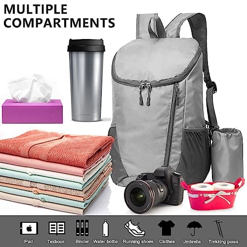 Yoolly Lightweight Foldable Backpack, Small Hiking Rucksack, Waterproof Packable Backpack for Men Women Kids, Durable Rucksack for Outdoor Sport Travelling Hiking Camping Biking Walking (Grey) — view 6