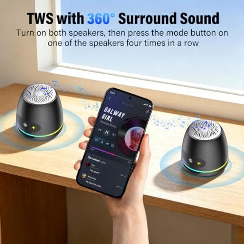 IKT Mini Magnetic Bluetooth Speaker, 5W Portable Bluetooth Speaker for Phone Stand/Desk/Kitchen/Party/Outdoor, Anything Magnet, Deep Bass, 10H Playtime, TWS Pairing, RGB Light, Gift Ideas Ebony Black — view 5