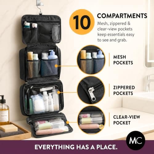 Kids Travel Organizer - Multi-Compartment, Water-Resistant Hanging Bag for Toys, Snacks, & Activities - Compact, Lightweight Design with Hook & Carry Handle - Perfect for Travel Use (Black, Large) — view 3