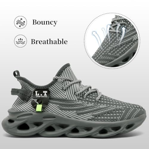 XKOWUO Mens Womens Trainers Walking Running Shoes Non Slip Gym Slip On Tennis Trainers Outdoor Sports Sneakers Lightweight Workout Shoes Light_Gray Size 7 — view 4