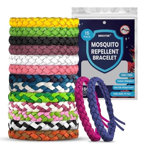 BREXTER® Mosquito Repellent Bracelet, Pack of 15 Adjustable Leather Bands with Natural Deet-Free 24-Hour Protection, Insect Repellent Bracelets 300 Hours Protection, Suitable for All Age