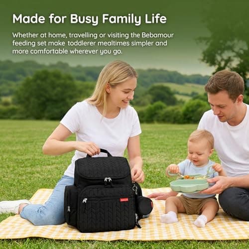 Bebamour Foldable Toddler Feeding Set with Silicone Plate, Fork & Spoon, BPA-Free Self Feeding Set for Toddlers 2-4 Years, Portable Travel Friendly Weaning Tableware, Dishwasher Safe (Sage Green) — view 2