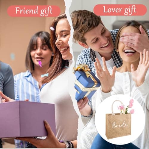 SwirlColor Bride Bag, Minimalist and Reliable Jute Tote Bag Hen Party Bags Bride Gift Bag for Wedding Day Bridal Shower, Suitable for Grocery Picnic Beach Holiday (Brown Bride) — view 6