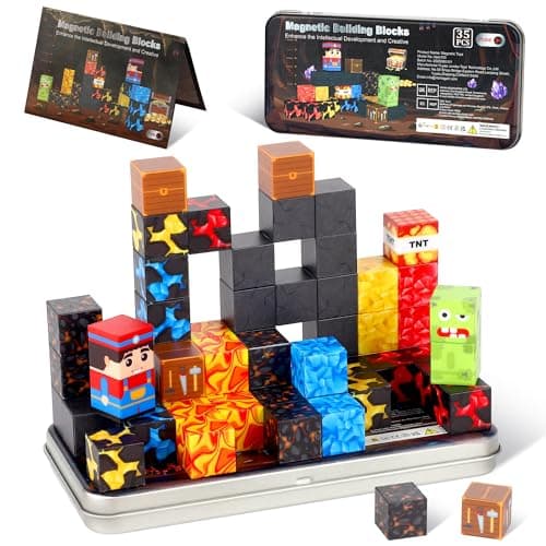 SYSKENI Magnetic Blocks Travel Set 35 Pcs Mini Magnetic Blocks Travel Toys for 3-5 Years Old Kids 4-8 Years Old Portable Magnetic Cube STEM Learning Toy with Portable Iron Storage Box Christmas