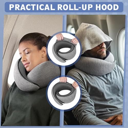 Solvio Travel Pillow for Airplane, Hooded Neck Pillow for Travel with 360° Support, Memory Foam Flight Pillow with Washable Cover, Portable Airplane Essentials for Long Flights, Car and Train — view 5