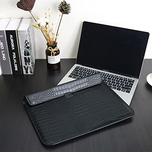LCMOCICO PU Leather Flap Style Case Bag Laptop Sleeve for MacBook Air 13.6 inch 2024 2023 2022 M3 A3113 M2 A2681 Air 13 2018-2021 M1 A2337 A2179 A1932 Notebook Bag for MacBook Pro 13 2016-2020, Black — view 2