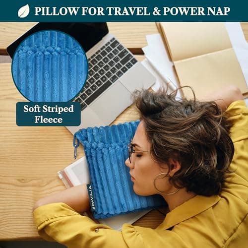 PAVILIA Travel Blanket Pillow in Soft Bag with Pockets, Airplane Set, Plane Compact Packable, Flight Essentials Car Pillow, Travelers Accessories Gifts, Luggage Strap, Turquoise, Sea Blue — view 5