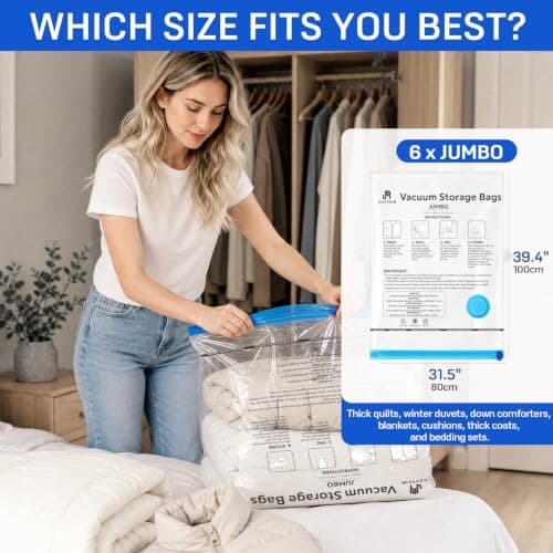 CaptainFive Vacuum Storage Bags Jumbo 6 Packs(39'' x 31.5'), Vacuum Pack Bags for Clothes, Pillows, Comforters, Duvets, Vacuum Bags for Storage for Home Organization, Moving and Storage, Space Saver — view 3
